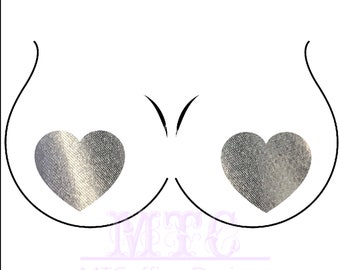 Silver Metallic Foil Shiny Heart Pasties Nipple Covers Body Stickers Unisex Rave Festival Dance Stick On MTcoffinz