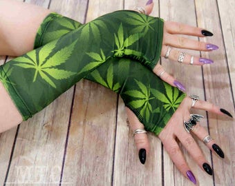 Pot leaf Marijuana Cannabis Weed fingerless gloves arm warmers MTC MTcoffinz blunt legalize it