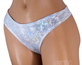 Ice Silver hologram glitter Rave Thong Underwear Swim Suit Festival Cheeky rave outfit Lingerie Panties Booty shorts All Sizes- MTCoffinz
