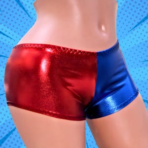 Harlequin Cosplay Costume Jester Harley Halloween Suicide Blue Red Boy Booty Shorts Adult All Sizes- MTCoffinz