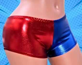Harlequin Cosplay Costume Jester Harley Halloween Suicide Blue Red Boy Booty Shorts Adult All Sizes- MTCoffinz