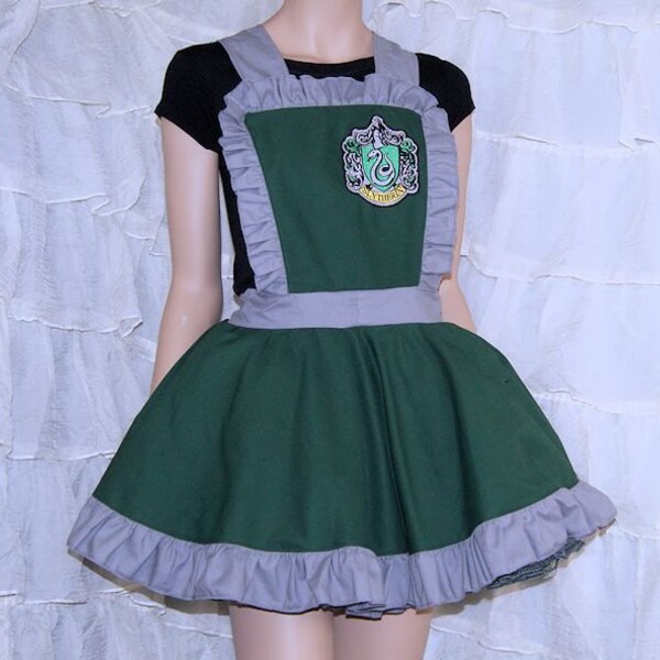 Slytherin House Crest Embroidered Pinafore Apron Costume Skirt Adult ALL Sizes - MTCoffinz - Ready to Ship