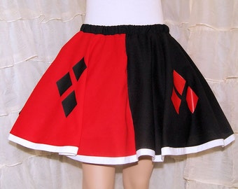 Harlequin Comic Book Cosplay Costume Jester Halloween Black Red Diamonds Long Circle Skirt Adult ALL Sizes - MTCoffinz