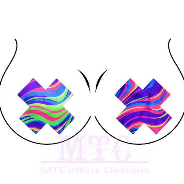 Neon Glow Worms Swirls UV Reactive Pasties Nipple Covers Body Stickers Unisex Rave Festival Dance Stick On MTcoffinz