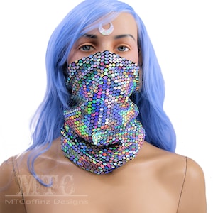 Disco Ball Color Changing Glitter rave raver Festival dust mask bandit mask playa mask music fest rave outfits scarf unisex - MTCoffinz