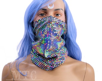 Disco Ball Color Changing Glitter rave raver Festival dust mask bandit mask playa mask music fest rave outfits scarf unisex - MTCoffinz