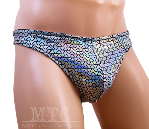 Holographic Geomeric Mens FTM Trans Rave Thong Underwear Swim Suit Festival  Cheeky Rave Outfit Lingerie Panties Ready to Ship Small 