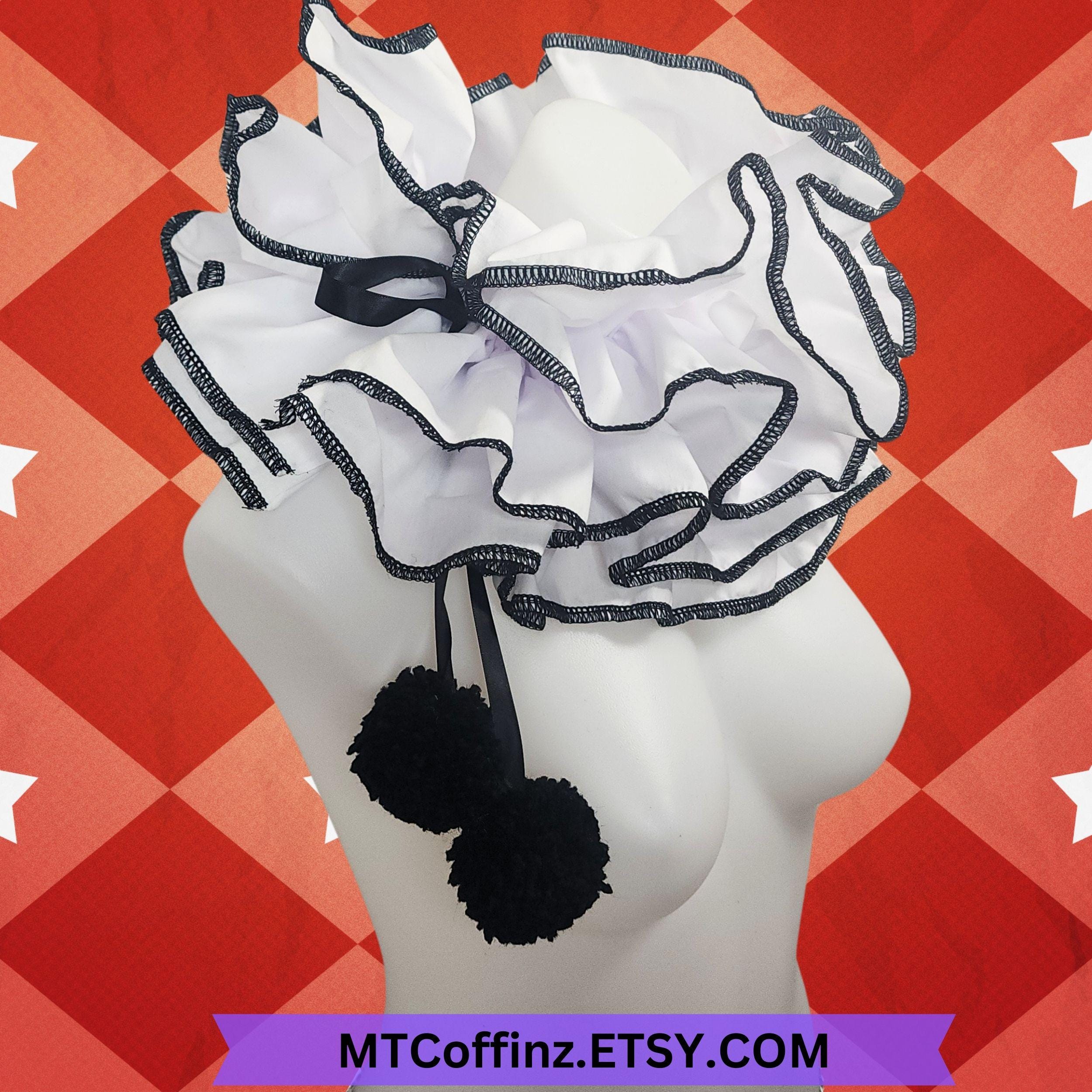 White Adult Clown Collar Clowncore Ruffle Adjustable Pompom Costume ...
