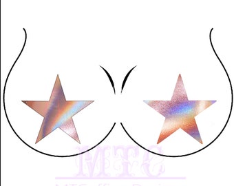 Holographic Rose Gold Star Flash Bulb Color Shifting Pasties Nipple Covers Body Stickers Unisex Rave Festival Dance Stick On MTcoffinz