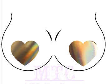 Gold Holographic Heart Pasties Nipple Covers Body Stickers Unisex Rave Festival Dance Stick On MTcoffinz