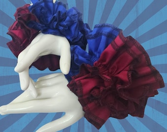 Royal Blue and Wine Clowncore  Clown Ruffle Cuff Set Coquette Cotton Bracelet Harlequin Jestercore Kidcore Childcore - Ready to Ship