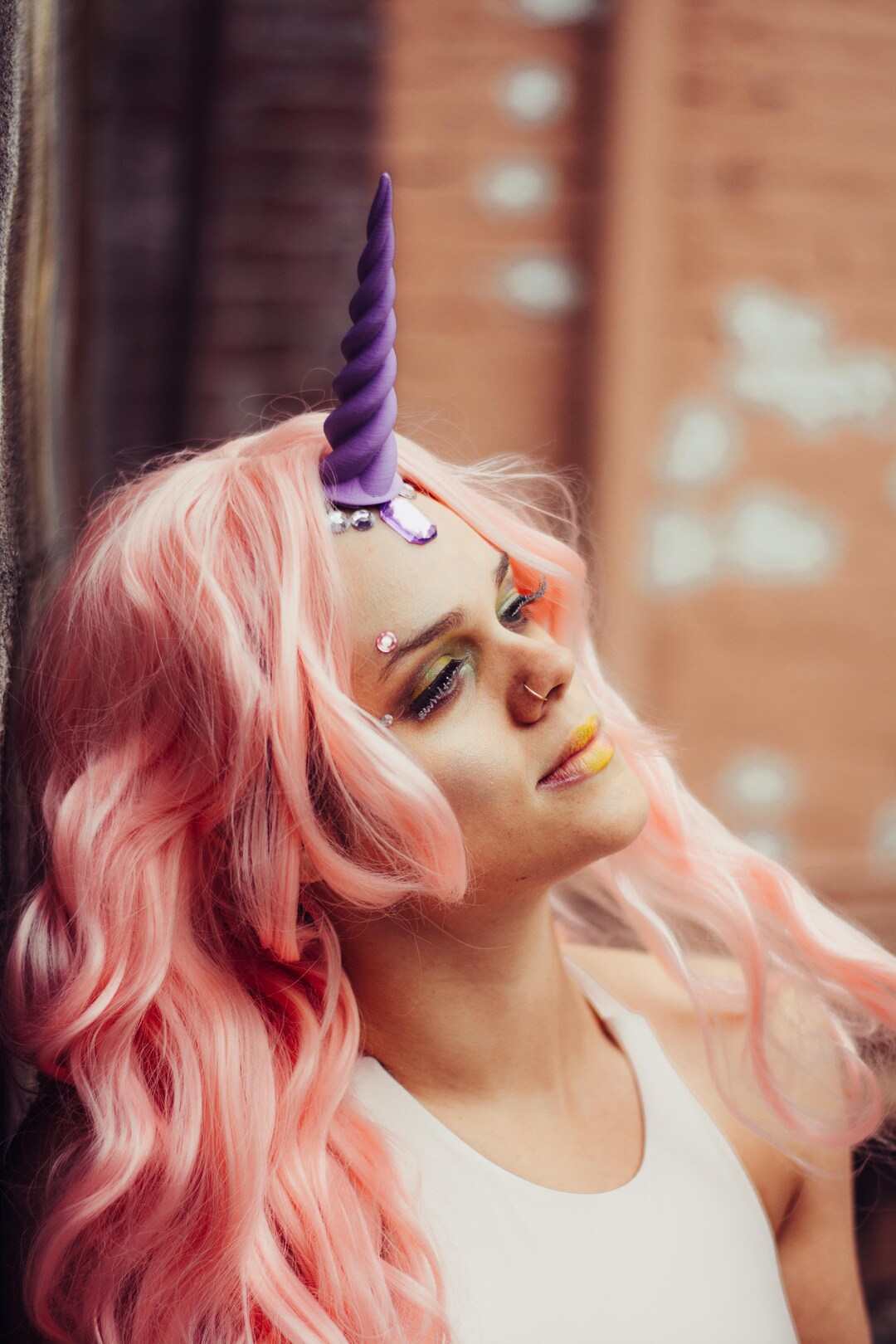Delicate Dew Shiny Unicorn Horn Elastic Headband Cosplay Costume Easter Headpiece (A Shiny Purple