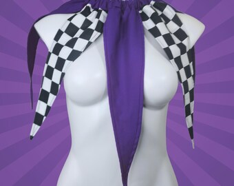 Purple and Checkerboard Clowncore Pointed Jester Costume Collar Clown Neck Ruff Pierrot Cosplay Halloween Circus Stage wear Adult Unisex