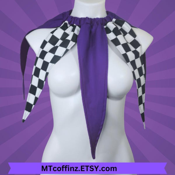Purple and Checkerboard Clowncore Pointed Jester Costume Collar Clown Neck Ruff Pierrot Cosplay Halloween Circus Stage wear Adult Unisex
