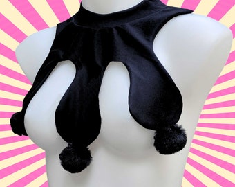 Clowncore Harlequin Jester Clown Unisex Costume Cosplay Neck Black Collar with Furry PomPoms MTCoffinz