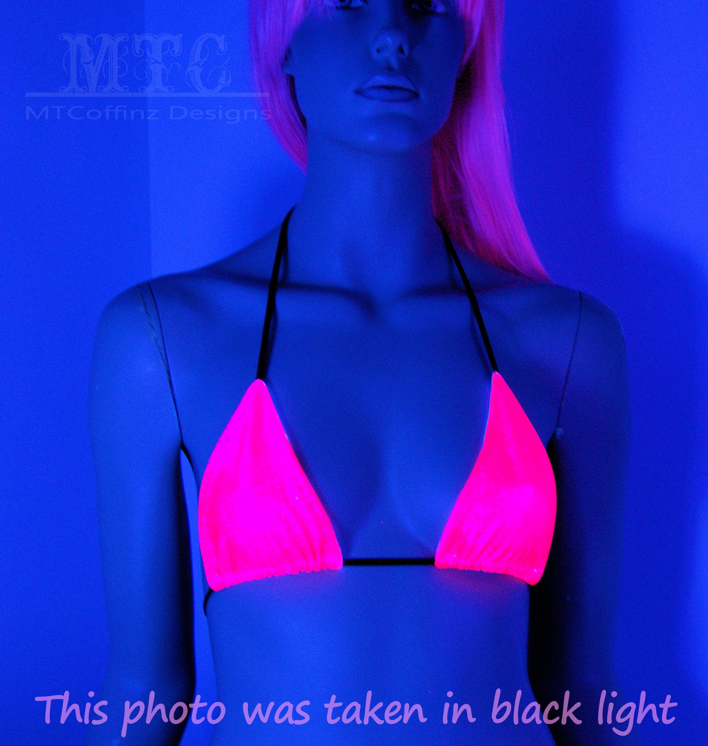 Neon Pink Florescent 80s UV Reactive Swimsuit Sexy Dancer Stripper Rave  Bikini Bra Triangle Top Festival Shirt Mtcoffinz -  Denmark