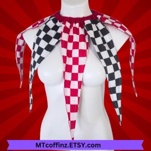 Black and Red Checkerboard Clowncore Pointed Jester Costume Collar Clown Neck Ruff Pierrot Cosplay Halloween Circus Stage wear Adult Unisex