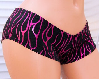 Hot Pink Metallic Flames Lo Rise Booty Shorts Adult XS XSmall- MTCoffinz - Ready to Ship