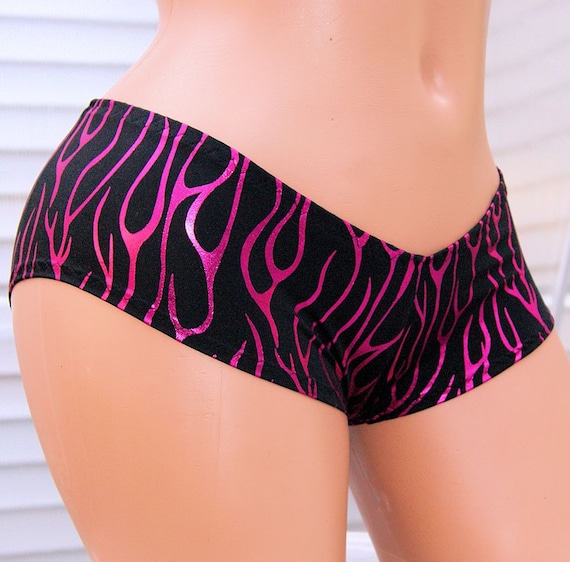 Hot Pink Metallic Flames Lo Rise Booty Shorts Adult XS Xsmall