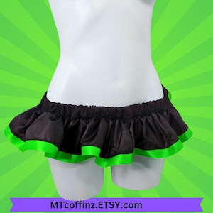 Black Neon Green Satin Ribbon Micro Mini Skirt Unisex Fetish Sissy - Choose your Length MTCoffinz
