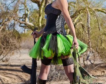 Neon Lime Green Black Striped Mini TuTu Skirt All Sizes MTCoffinz