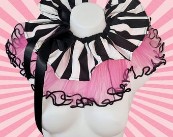 Clown Ruff Clowncore Striped Bubblegum Pink  Ruffled Costume Collar Pierrot Cosplay Halloween Circus Theatrical Stage wear Adult Unisex
