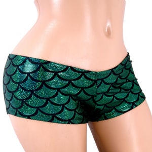 Mermaid scales holographic glitter stretchy Boy Booty Shorts  festival rave dance Adult All Sizes- MTCoffinz (Choose Hi Rise or Lo Rise)