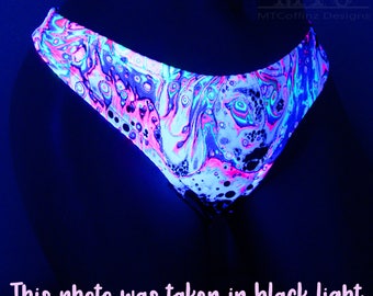 Neon Acid UV Reactive Rave Thong Underwear Swim Suit Festival Cheeky rave outfit Lingerie Panties Booty shorts Adult All Sizes- MTCoffinz