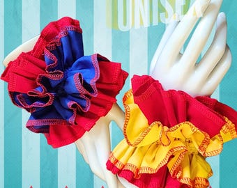 Primary Color Clown Ruffle Cuff Set Traditional Cotton Clowncore Bracelet Harlequin Accessories Jestercore Kidcore Childcore