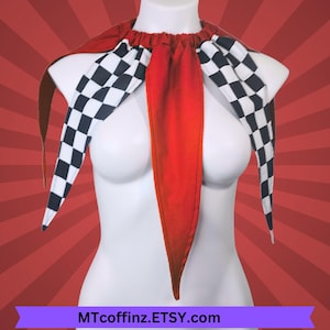 Red and Checkerboard Clowncore Pointed Jester Costume Collar Clown Neck Ruff Pierrot Cosplay Halloween Circus Stage wear Adult Unisex