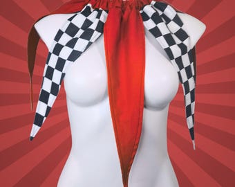 Red and Checkerboard Clowncore Pointed Jester Costume Collar Clown Neck Ruff Pierrot Cosplay Halloween Circus Stage wear Adult Unisex