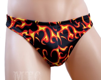 Fire Flame Hot Stuff Sexy Mens FTM Trans Rave Thong Underwear Swim Suit Festival Cheeky rave outfit Lingerie packing option MTCoffinz