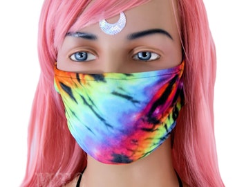 Neon Tie Dye Deadhead Raver Surgical Mask Festival Bandana Burner EDC Kandi CyberGoth PLUR Burning Man Unisex - MTcoffinz
