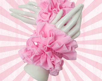 Clowncore Pastel Pink Clown Ruffle Cuff Set Coquette  Cotton  Bracelet Harlequin Accessories Jestercore Kidcore Childcore
