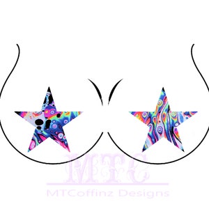 Neon Acid Print UV Reactive Spandex Star Pasties Nipple Covers Body Stickers Unisex Rave Festival Dance Stick On MTcoffinz