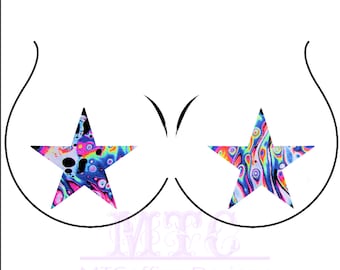 Neon Acid Print UV Reactive Spandex Star Pasties Nipple Covers Body Stickers Unisex Rave Festival Dance Stick On MTcoffinz