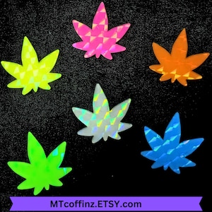 Neon Pot Leaf Trinkets 18pc Charms Give or Trade Rave Festival Music Party Decorations Jewelry Making Supplies Holographic UV Reactive