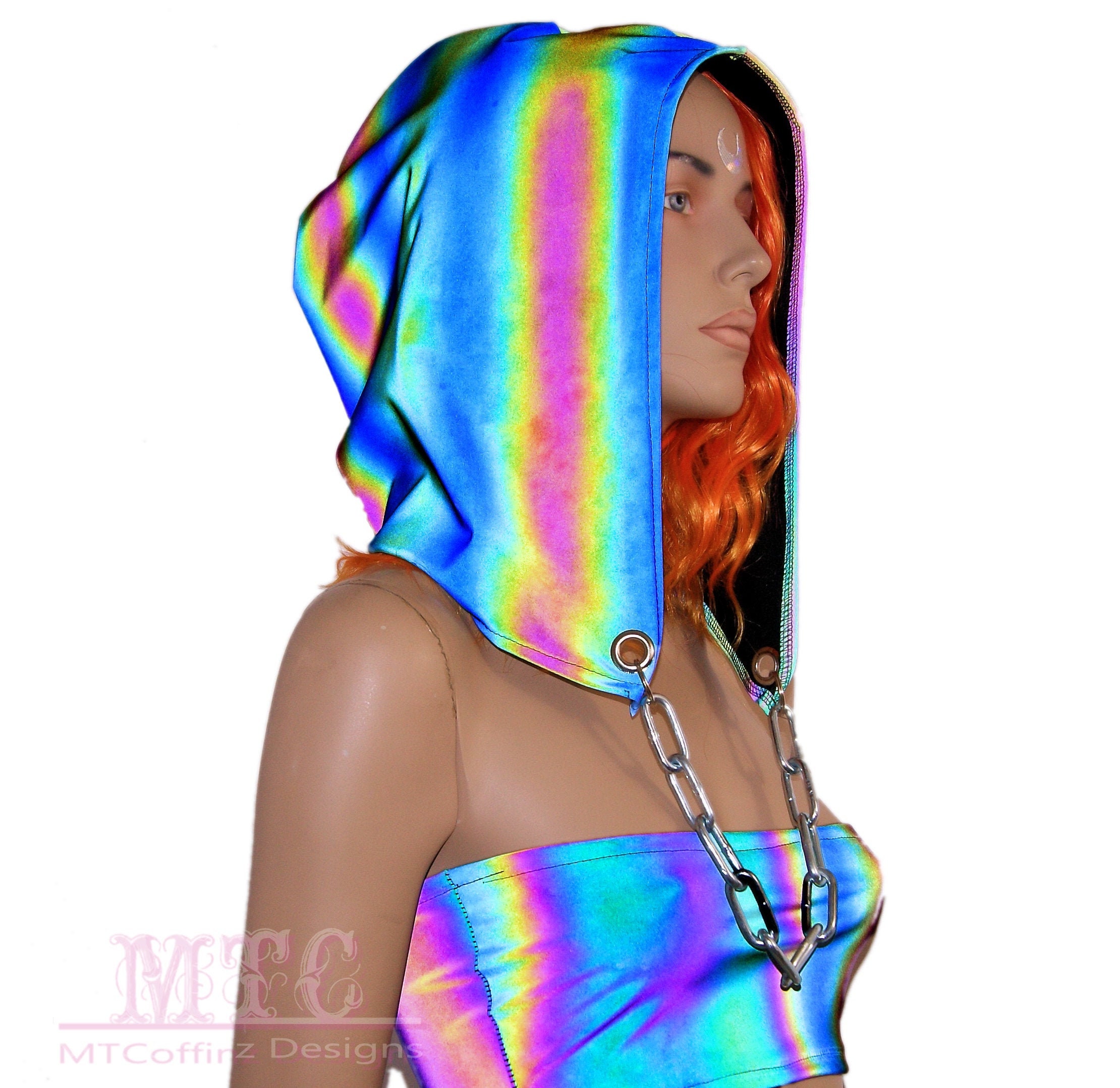 NWOT Multicolored Rave Hood with Chain Festival Hood With Chain - Etsy main image 4