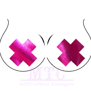 Pink Metallic Liquid Metal X Pasties Nipple Covers Body Stickers Unisex Rave Festival Dance Stick On MTcoffinz