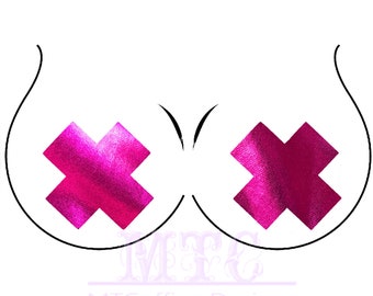 Pink Metallic Liquid Metal X Pasties Nipple Covers Body Stickers Unisex Rave Festival Dance Stick On MTcoffinz