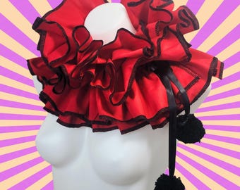Collier clown adulte rouge à volants pompon réglable Costume collier Pierrot Cosplay Halloween cirque scène théâtrale porter adulte unisexe