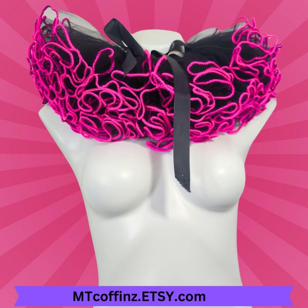 Neon Pink Black Tulle Clowncore Neck Collar Ruffled Costume Elizabethan Tie On Adjustable Pierrot Cosplay Halloween Circus Theatrical Unisex