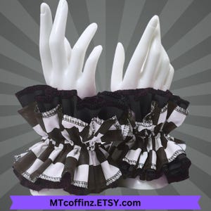 Black and Checkerboard Color Clown Ruffle Cuff Set Traditional Cotton Clowncore Bracelet Harlequin Accessories Jestercore Kidcore Childcore