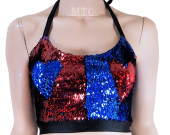 Color Shifting Red Blue Sequin Rave Festival Halter Top - Adult XS - Small - MTCoffinz - Ready to Ship