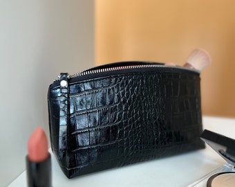 Sergio Ferrari | Leather Woman Make Up Bag | Bridesmaid gift | Handmade Leather Cosmetics Bag | Gift for her | Beauty Bag