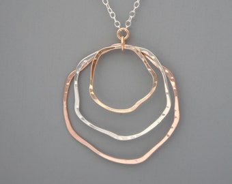 Mixed metal organic hoops necklace, Rachel Wilder Handmade Jewelry