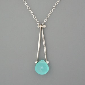 Sterling silver necklace with aqua blue chalcedony, Rachel Wilder Handmade Jewelry