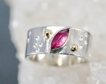 Pink Tourmaline ring, marquise gemstone ring, watermelon tourmaline,  sterling silver ring, Rachel Wilder Handmade Jewelry