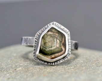 Tourmaline ring, geometric green gemstone ring, watermelon tourmaline,  sterling silver ring, Rachel Wilder Handmade Jewelry