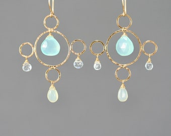 sea foam chalcedony earrings, Aqua chalcedony, aquamarine, bubble earrings, Rachel Wilder Handmade Jewelry